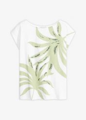 T-shirt z cekinami. Białe t-shirty damskie bonprix, bez wzorów, bez kołnierzyka. Za 37.99 zł.