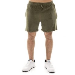 Męskie szorty Leone 1947 Apparel z frotte z gumką w pasie. Letnia wygoda. Zielone szorty męskie LEONE 1947 APPAREL, z bawełny, bez kołnierzyka. W wyprzedaży za 101.80 zł.