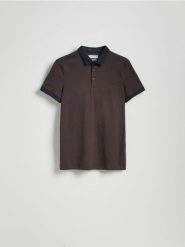 Bawełniana koszulka polo slim - szary. Szare koszulki polo męskie Reserved, l, bez wzorów, z bawełny, bez ramiączek. W wyprzedaży za 59.99 zł.