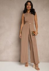 Ciemnobeżowy Kombinezon Bez Rękawów z Nogawkami Wide Leg Noreldi. Brązowe kombinezony damskie Renee, m, bez wzorów, eleganckie, bez kołnierzyka, bez ramiączek. Za 109.99 zł.