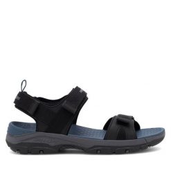 Sandały Skechers. Czarne sandały damskie Skechers, bez wzorów, bez obcasa, na płaskiej podeszwie. Za 219.99 zł.