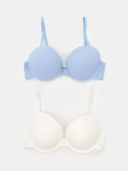 Bawełniane prążkowane biustonosze push-up z koronką 2 pack - wielobarwny. Biustonosze Sinsay, bez wzorów, z bawełny. Za 35.99 zł.