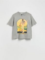 T-shirt z nadrukiem Elton John - jasnoszary. Szare t-shirty damskie Reserved, l, bez wzorów, z bawełny, bez kołnierzyka. W wyprzedaży za 39.99 zł.