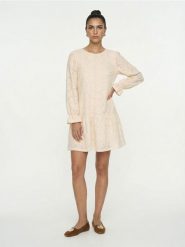 Sukienka mini z ażurowym wzorem - kremowy. Białe sukienki damskie Sinsay, l, w ażurowe wzory, bez kołnierzyka, bez ramiączek, mini. Za 49.99 zł.