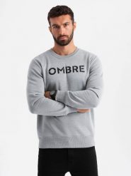 Klasyczna męska dresowa bluza z napisem – szary melanż V1 OM-SSPS-0181 OM-SSPS-0181 - XXL. Szare bluzy bez kaptura męskie Ombre Clothing, l, z bawełny. Za 95.99 zł.