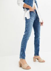 Dżinsy SKINNY ze stretchem, mid waist. Niebieskie jeansy damskie bonprix. Za 147.99 zł.