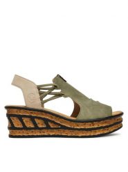 Rieker Sandały 68175-52 Zielony. Zielone sandały damskie Rieker, bez wzorów, z materiału, bez obcasa, na koturnie. Za 319.99 zł.