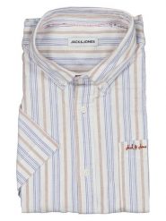 Jack & Jones Koszula "Devin" w kolorze biało-niebieskim rozmiar: M. Białe koszule męskie Jack & Jones, m, bez wzorów, z bawełny, bez kołnierzyka, bez ramiączek. Za 91.77 zł.