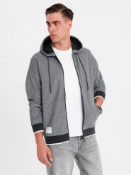 Męska bluza dresowa z kapturem o delikatnej strukturze – czarna V1 OM-SSZP-0191 - XXL. Czarne bluzy z kapturem męskie Ombre Clothing, l, z bawełny. Za 131.99 zł.