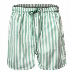 Męskie Spodenki Plażowe (Kąpielowe) - Pako Jeans - Jasnozielone w Prążek. Zielone kąpielówki męskie Pako Jeans, l, bez wzorów, z jeansu, żeglarskie. Za 75.00 zł.