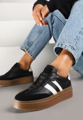 Czarne Sneakersy Tenisówki Ozdobione Paskami Sovresia. Czarne trampki i tenisówki damskie Renee, z aplikacjami. Za 79.99 zł.