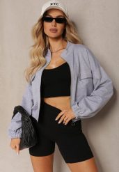 Szara Bluza Bomberka na Zamek Błyskawiczny z Ozdobnymi Kieszeniami Alprea. Szare bluzy bez kaptura damskie Renee, l. Za 59.99 zł.