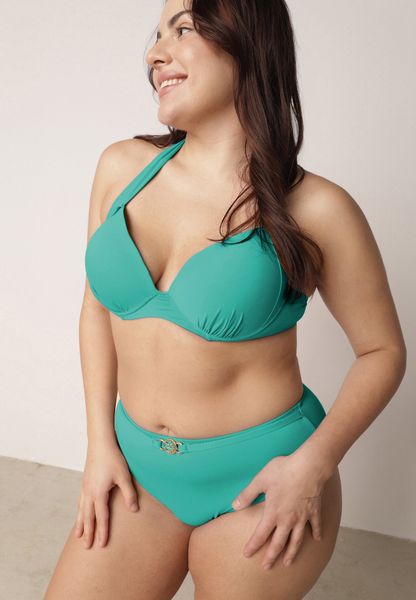 Ciemnozielone Bikini z Wiązanym Biustonoszem i Figami Kąpielowymi z Wysokim Stanem Kalisea. Zielone bikini damskie Born2be, bez wzorów, plus size. Za 59.99 zł.