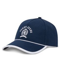 Czapka z daszkiem Tommy Jeans. Niebieskie czapki z daszkiem damskie Tommy Jeans, bez wzorów, z jeansu. Za 89.99 zł.