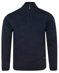 Sweter Wełniany TROYER Bordowo-Granatowy z Wysokim Dekoltem na Zamek, Ciepły -TRIKKO. Czerwone kardigany męskie Trikko, m, bez wzorów, z wełny, eleganckie, bez kołnierzyka. Za 235.00 zł.