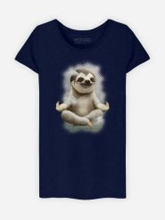 WOOOP Koszulka "Sloth Meditate" w kolorze granatowym rozmiar: L. Niebieskie t-shirty damskie Wooop, l, bez wzorów, z bawełny, bez kołnierzyka. Za 52.67 zł.