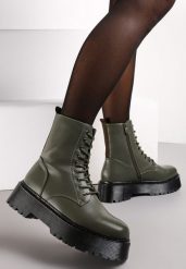 Zielone Botki w Stylu Workerów na Platformie Maialen. Zielone botki damskie Renee, z jeansu, eleganckie, bez obcasa, na platformie, bez zapięcia. Za 129.99 zł.