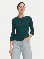 Tommy Jeans Bluzka Essential DW0DW17387 Zielony ciemny Slim Fit. Zielone bluzki damskie Tommy Jeans, m, bez wzorów, z bawełny, bez kołnierzyka, bez ramiączek. Za 199.99 zł.