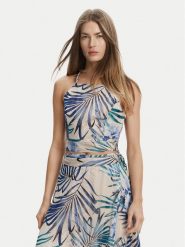 Guess Top W5GH74 WH9Z2 Niebieski Slim Fit. Niebieskie topy damskie Guess, l, z aplikacjami, z wiskozy, bez kołnierzyka. Za 179.99 zł.