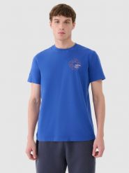 4F T-shirt regular z nadrukiem męski - niebieski S. Niebieskie t-shirty męskie 4f, m, bez wzorów, z bawełny, bez kołnierzyka. W wyprzedaży za 39.99 zł.