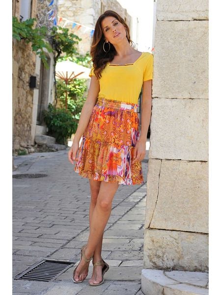 Bleu d'Azur Spódnica "Kali" w kolorze pomarańczowym rozmiar: 36/38. Pomarańczowe spódniczki damskie Bleu d'Azur, w ażurowe wzory, z podwyższonym stanem, midi. Za 203.95 zł.