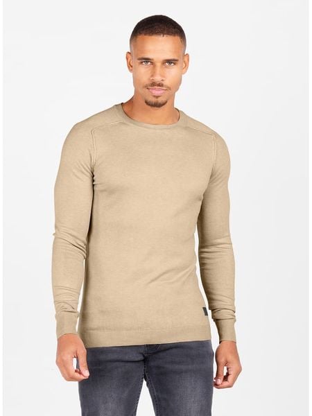 KEY LARGO Sweter "Project" w kolorze beżowym rozmiar: L. Brązowe swetry męskie KEY LARGO, l, z aplikacjami, ze skóry, bez kołnierzyka. Za 87.19 zł.