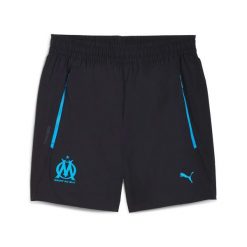 Tkanina OM Woven 2025/26. Niebieskie szorty męskie Puma, bez wzorów, z materiału, eleganckie. Za 257.00 zł.