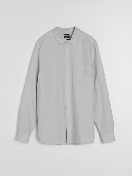 Bawełniana koszula z długim rękawem i kieszenią piersiową - szary. Szare koszule męskie Sinsay, l, bez wzorów, z bawełny, bez kołnierzyka, bez ramiączek. Za 59.99 zł.