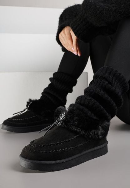 Czarne Śniegowce na Grubej Podeszwie z Futerkiem i Przeszciami Linafra. Czarne śniegowce damskie Born2be, z jeansu. Za 99.99 zł.