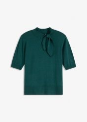 Cienki sweter z miękkiej mieszanki wiskozy. Zielone swetry klasyczne damskie bonprix, z dzianiny, bez kołnierzyka. Za 109.99 zł.