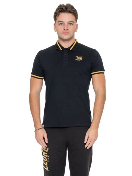 Męska złota koszulka polo z pikowaniem. Czarne koszulki polo męskie LEONE 1947 APPAREL, m, bez wzorów, bez ramiączek. Za 206.29 zł.