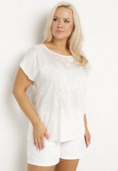 Biała Bluzka z Krótkim Luźnym Rękawem Mepola. Białe bluzki damskie Born2be, plus size, bez wzorów, z jeansu, eleganckie, bez kołnierzyka, plus size, bez ramiączek. Za 34.99 zł.