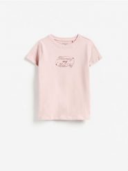 T-shirt z nadrukiem - brudny róż. Czerwone koszulki dziewczęce Reserved, bez wzorów, z bawełny, bez ramiączek. Za 19.99 zł.