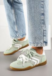 Jasnozielone Sneakersy Tenisówki z Geometrycznym Motywem Telanilia. Zielone trampki i tenisówki damskie Born2be, bez wzorów, z jeansu. Za 89.99 zł.