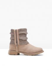 Botki. Brązowe botki damskie bonprix, z dzianiny, bez obcasa, bez zapięcia. Za 169.99 zł.