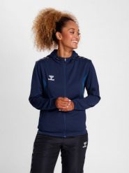 Damska bluza dresowa z kapturem Hummel Authentic Pl. Niebieskie bluzy sportowe damskie HUMMEL, s, bez wzorów, z dresówki, bez ramiączek, krótkie, z kapturem. Za 250.05 zł.
