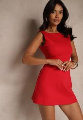 Czerwona Sukienka z Bawełną o Taliowanym Kroju Talaziela. Czerwone sukienki damskie Renee, na spotkanie biznesowe, l, bez wzorów, z bawełny, eleganckie, bez kołnierzyka, bez ramiączek, mini. W wyprzedaży za 151.99 zł.