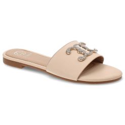 Beżowe Klapki Givana Eleganckie Buty Damskie. Brązowe klapki damskie Givana, bez wzorów, z materiału, bez obcasa. Za 98.99 zł.