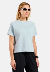 Koszulka z krótkim rękawem damska ODLO T-shirt crew neck s/s CUBIC. Niebieskie topy sportowe damskie Odlo, l, bez wzorów, z dzianiny, bez ramiączek. Za 249.99 zł.