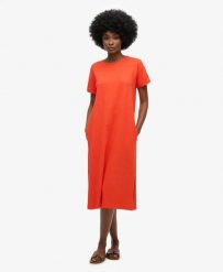 Superdry Midi sukienka T-shirt z bawełny – Grenadine Orange. Brązowe t-shirty damskie Superdry., bez wzorów, z bawełny, bez kołnierzyka. Za 178.75 zł.
