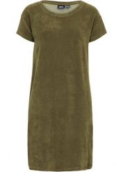 Sukienka shirtowa z frottee. Czarne sukienki damskie bonprix, bez wzorów, bez kołnierzyka, bez ramiączek, mini. Za 84.99 zł.