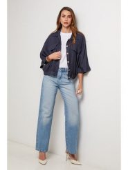 Lin Passion Lniana kurtka koszulowa w kolorze granatowym rozmiar: 34/36. Niebieskie kurtki damskie Lin Passion, bez wzorów, ze lnu, bez kaptura. Za 152.99 zł.