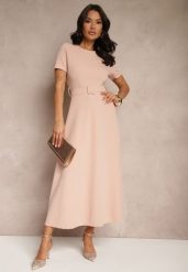 Różowa Sukienka o Rozkloszowanym Kroju z Ozdobnym Paskiem Desiliena. Czerwone sukienki damskie Renee, na spotkanie biznesowe, m, bez wzorów, z denimu, eleganckie, bez kołnierzyka, bez ramiączek, maxi, kopertowe. W wyprzedaży za 111.99 zł.