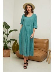 Joséfine Lniana sukienka "Gustav" w kolorze zielonym rozmiar: S. Zielone sukienki damskie Joséfine, s, bez wzorów, ze lnu, bez kołnierzyka, bez ramiączek, midi, rozkloszowane. Za 195.99 zł.