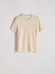 Sweter z krótkim rękawem - złamana biel. Swetry męskie Reserved, l, bez wzorów, z bawełny, bez kołnierzyka. Za 89.99 zł.