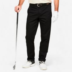 Spodnie do golfa chino męskie Inesis MW500 bawełna. Czarne spodnie materiałowe męskie INESIS, bez wzorów, z bawełny, sportowe. Za 119.99 zł.
