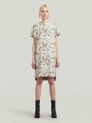 G-Star Sukienka w kolorze beżowo-białym rozmiar: M. Białe sukienki damskie G-Star, na co dzień, m, bez wzorów, z bawełny, retro, bez kołnierzyka, bez ramiączek, midi, proste. Za 161.73 zł.