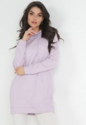 Fioletowa Długa Bluza Dresowa z Kapturem Korena. Fioletowe bluzy z kapturem damskie Born2be, m, z dresówki. Za 99.99 zł.