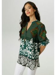 Aniston Bluzka w kolorze zielono-białym rozmiar: 38. Białe bluzki damskie Aniston, bez wzorów, z wiskozy, bez kołnierzyka, bez ramiączek. Za 82.99 zł.