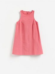 Sukienka mini z dodatkiem lnu - jasnofioletowy. Fioletowe sukienki damskie Reserved, l, bez wzorów, z tkaniny, bez kołnierzyka, bez ramiączek, mini. Za 119.99 zł.